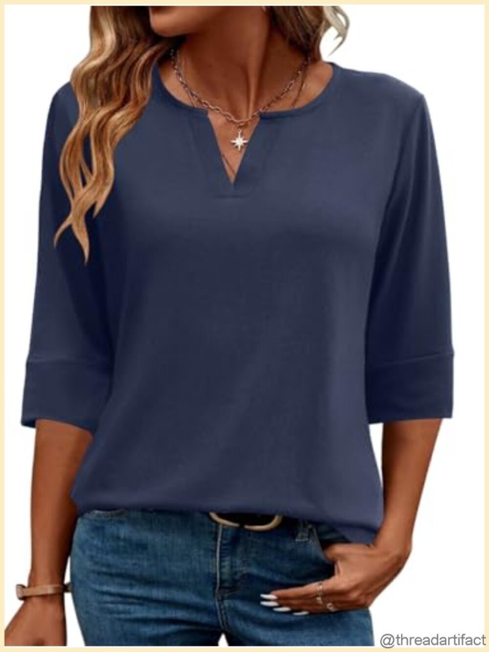Women's V Neck 3/4 Sleeve T Shirt Tunic Top Casual Basic Tee